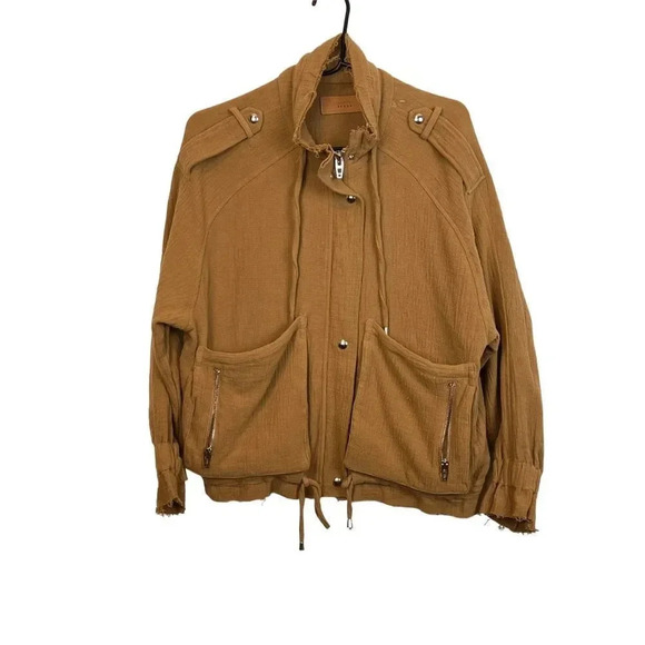 NWT BlankNYC Dolman Sleeve Drawstring Details Woven Raw Hem Jacket Womens XS Tan - Picture 2 of 14